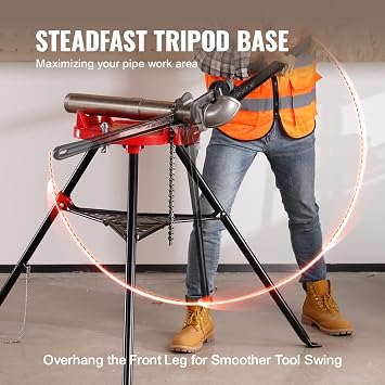 Mophorn 460-6 Tripod Pipe Chain Vise 1/8-6 Capacity,Pipe Stand Portable Foldable Steel Legs,Pipe Stands w/Tool Tray, Tripod Stand Chain Vise Ideal for a Variety of Pipe Materials