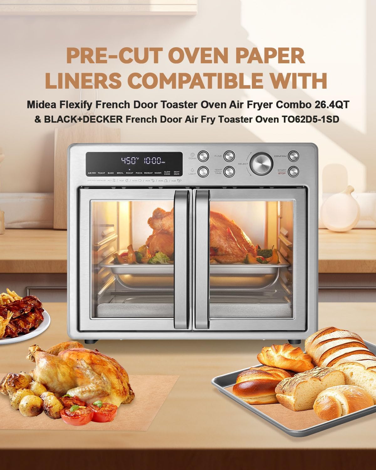 125PCS Air Fryer Liners for Midea Flexify 26.4QT French Door Toaster Oven