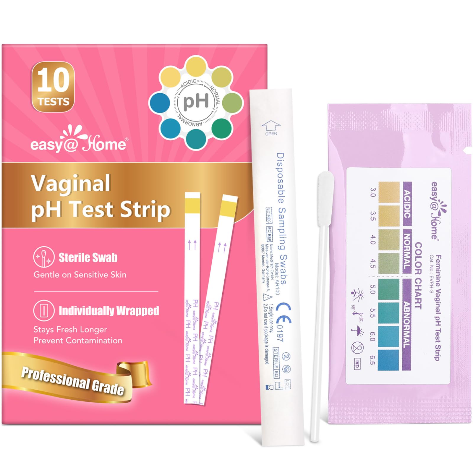 Easy@Home Vaginal pH Test -10 Strips | BV Test Kit at Home for Women | Yeast Infection Test + pH Balance for Women