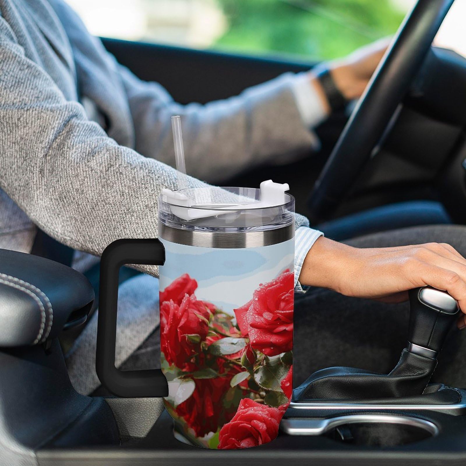 Tazas de jardín con pajita y asa, con aislamiento al vacío de doble pared, botellas de agua para café helado, té, bebidas frías y calientes