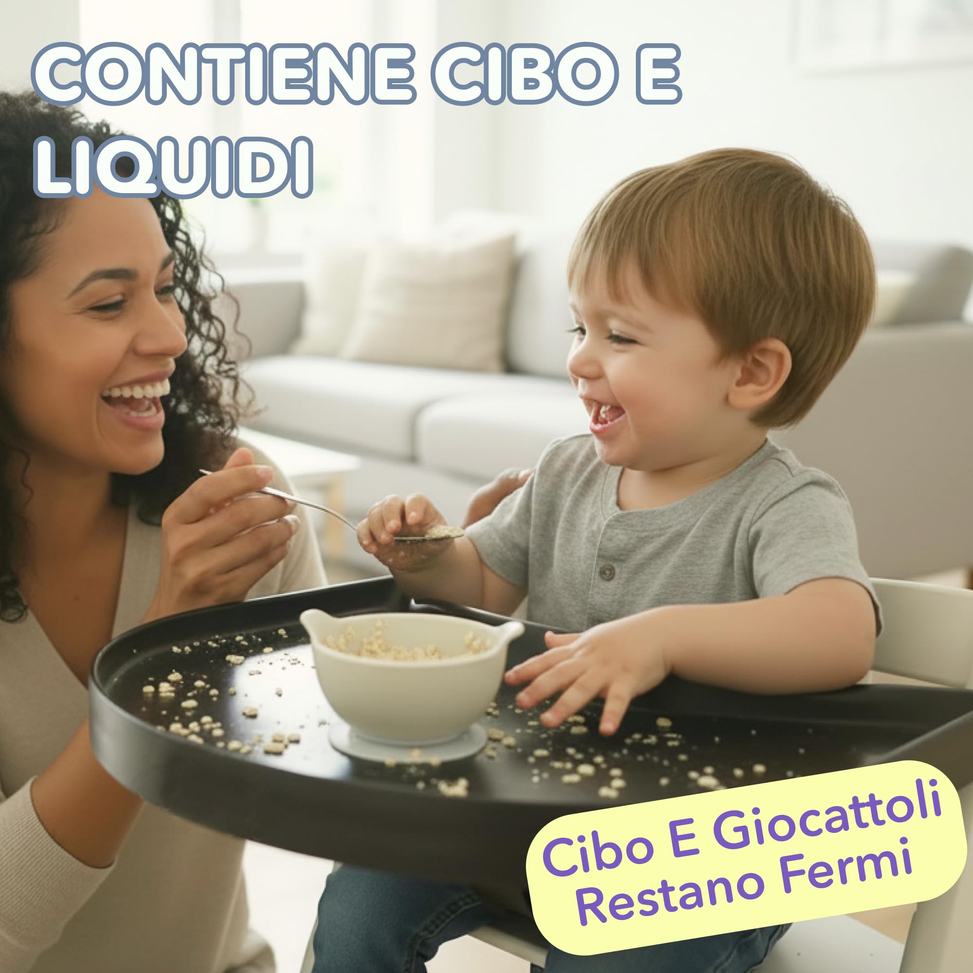 Vassoio per Seggiolone Stokke Tripp Trapp – Chiaro – Senza Baby Set Necessario. Superficie Antiscivolo per Ventose. A Scatto. Senza BPA