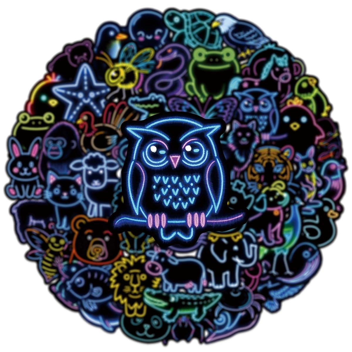 50 Pcs Neon Animal Stickers Laptop Car Scrapbook Phone Skateboard Suitcase Luggage Bike Animal Vinyl Waterproof Aesthetic Personalised Stickers for Teens Boys Girls Adults - Image 2