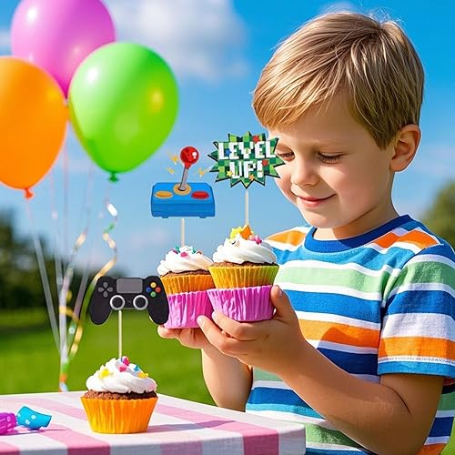 Miniatura 4 de 12 adornos para cupcakes de videojuegos, decoración de pastel de feliz cumpleaños para fiestas temáticas de juegos o suministros de fiesta de