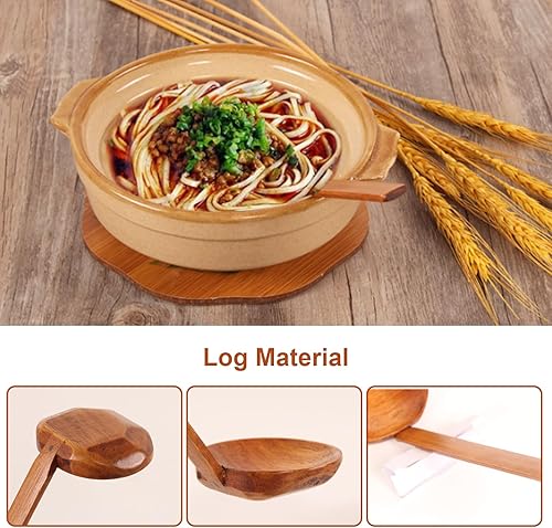 Miniatura 2 de Cuchara de ramen de mango largo, cuchara grande de madera para olla caliente, cucharas de sopa de concha de tortuga, 2 cucharas de ramen de mango