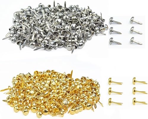 baotongle - 500 sujetadores de papel, chapados en latón, para álbumes de recortes, con bolsa de almacenamiento, para manualidades, color dorado y