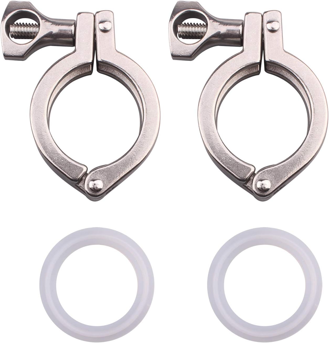 DERNORD Stainless Steel 304 Single Pin Heavy Duty Tri Clamp with Wing Nut for Ferrule TC with 1 pc Silicone Gasket (1.5 Inch Tri Clamp Size: 2 Pack)