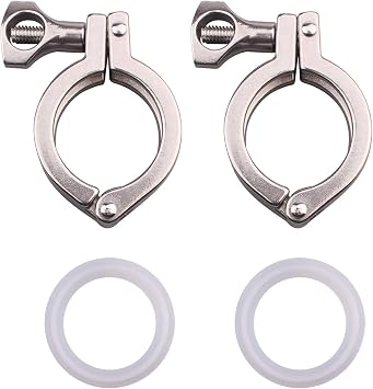 DERNORD Stainless Steel 304 Single Pin Heavy Duty Tri Clamp with Wing Nut for Ferrule TC with 1 pc Silicone Gasket 1.5 Inch Tri Clamp Size 2 Pack