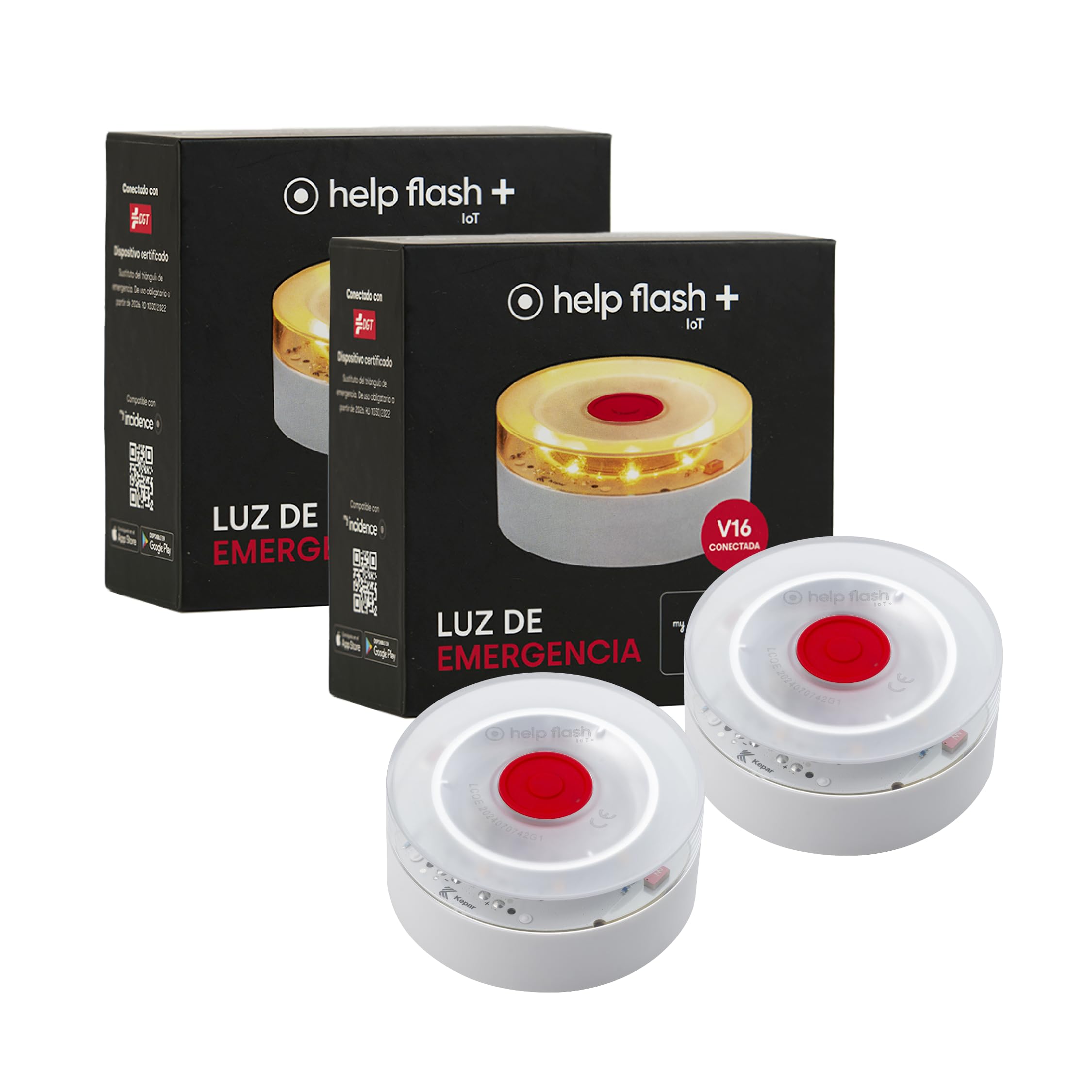 help flash IoT Emergency Light V16 Approved with Geolocation Pack 2 pcs, Required in 2026, Connected with DGT 3.0, V-16 Signal, Location Notice, Data Plan Included, Greater Visibility