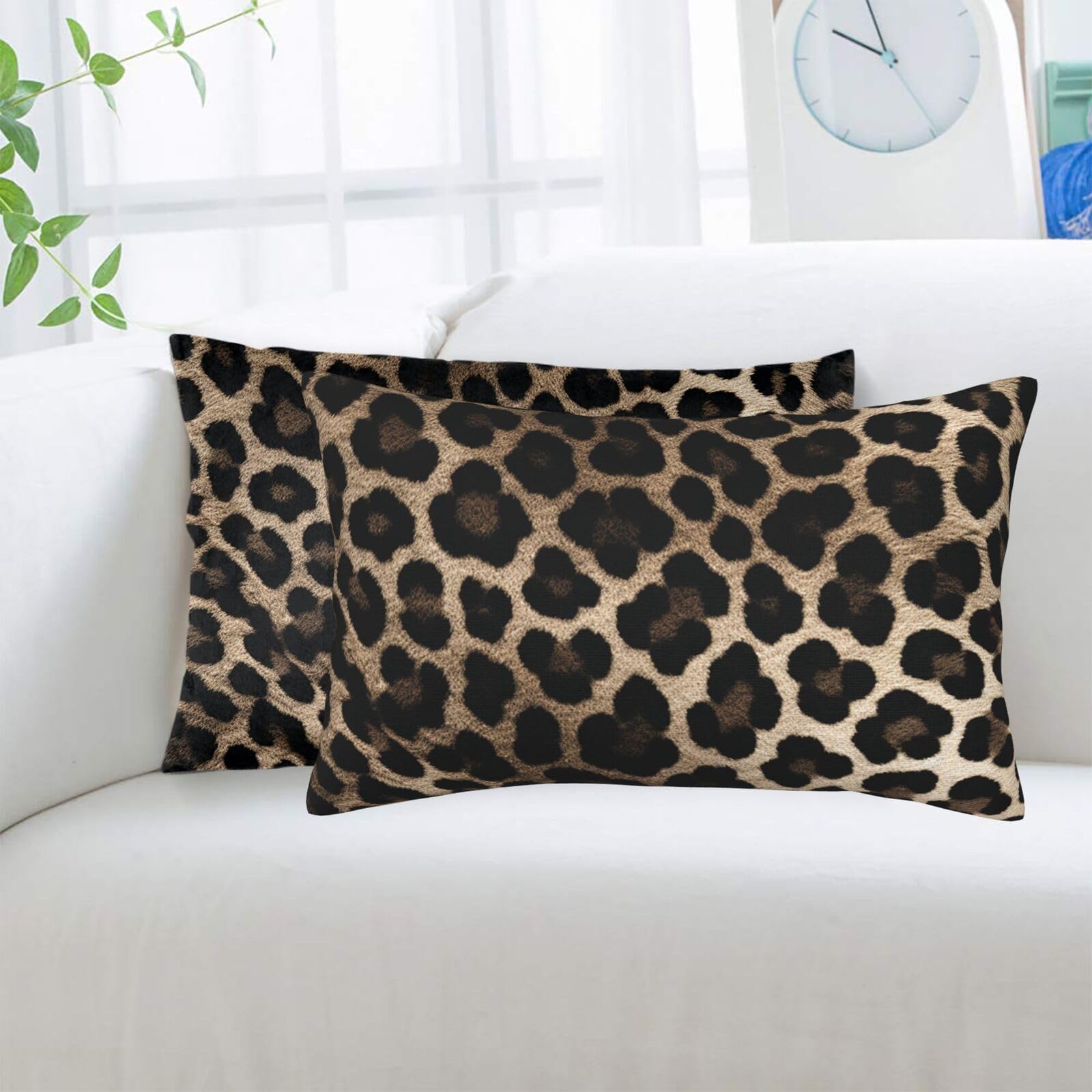 Black Leopard Print Standard Pillowcases Sets of 2, Ultra Soft Microfiber Plush Pillow Cases 16"X24" Comfort Decorative Throw Pillow Cover with Hidden Zipper for Bedroom, Sofa, Couch