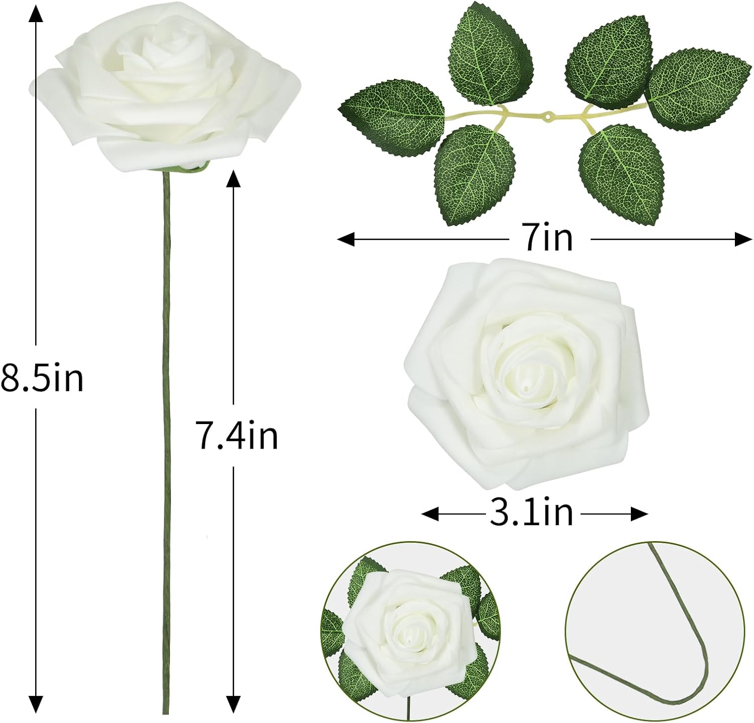 WLT 25Pcs White Roses Artificial Flowers Bulk, Real Looking Foam Rose with Stems for Home Decorations DIY Wedding Bouquets Floral Arrangements Bridal Shower Valentine's Day - Image 3