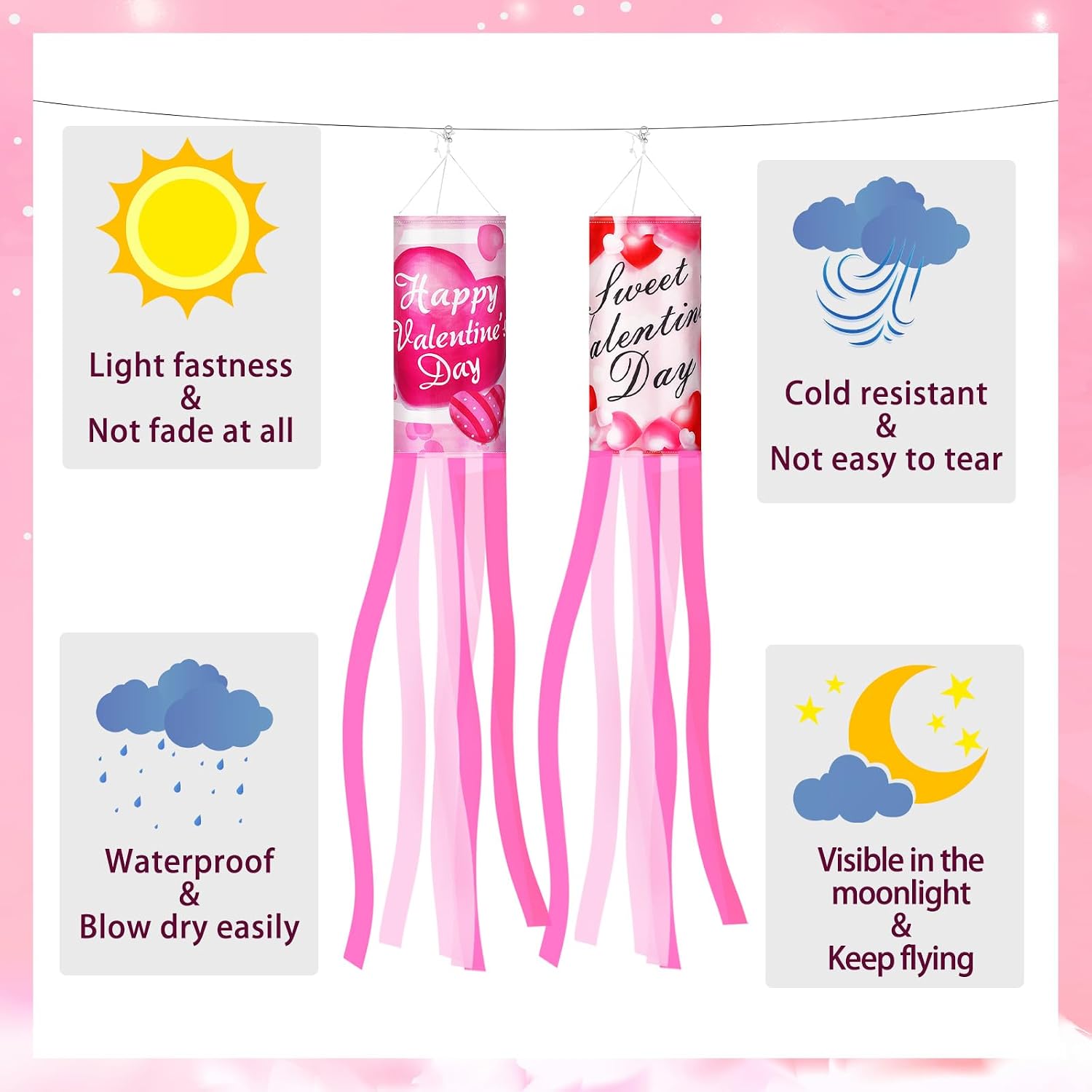 NOVWANG 2 Pieces 40 Inches Valentine's Day Windsock, Valentine Hearts Windsocks Outdoor Hanging Wind Sock for Wedding Anniversary Home Party Yard Garden Patio Decoration image 4