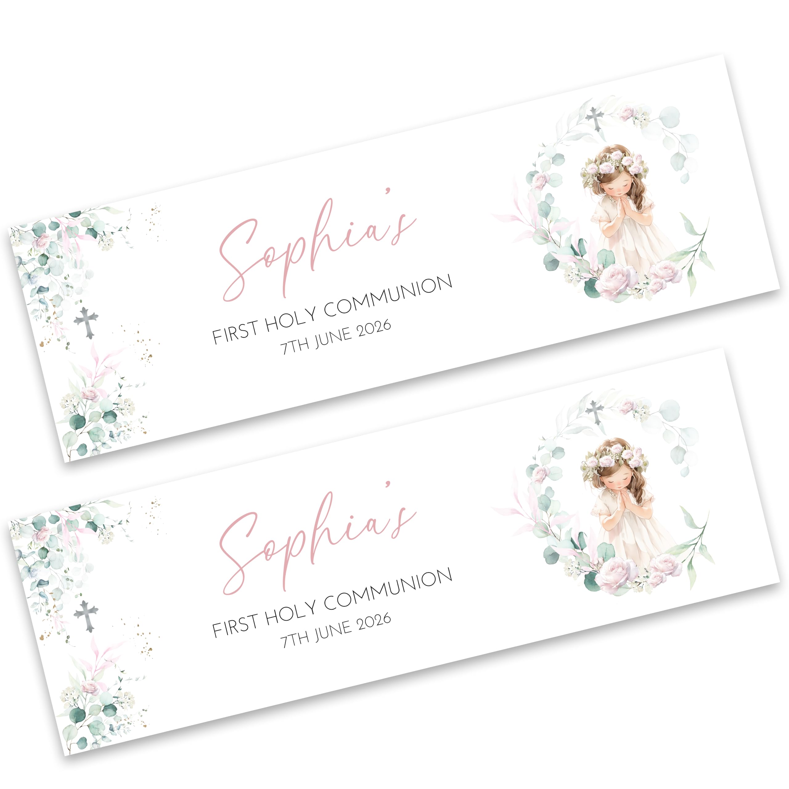 Girls Personalised First Holy communion Banner - 1st Holy communion - Banner and Garlands x 2
