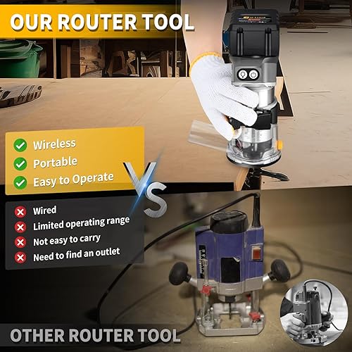 Miniatura 4 de Fresadora para madera para carpintería inalámbrica sin escobillas, 21 V, compacta, con batería de 2 x 4.0 Ah, pequeño routeador portátil para madera