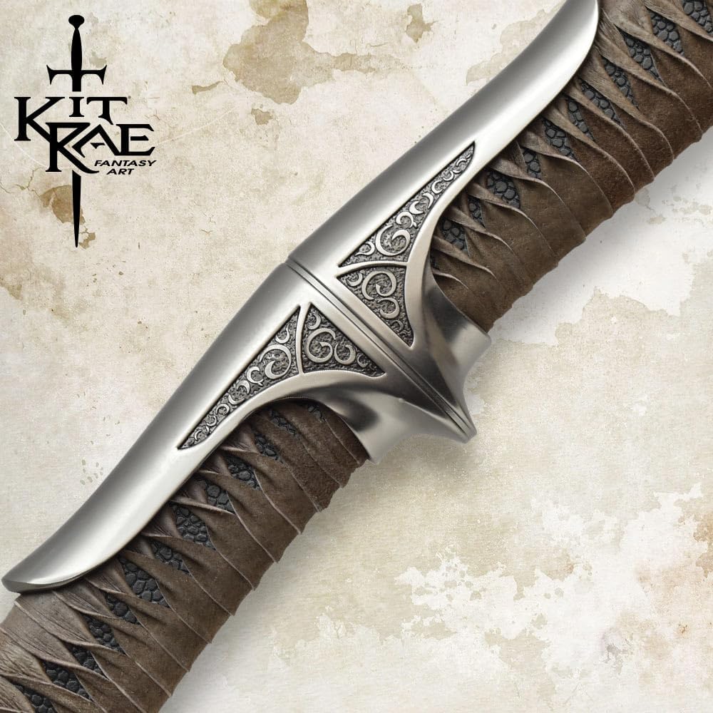 Kit Rae Mithrodin | Dark Edition Fantasy Sword | 23 3/4" Stainless Steel Blade | Dark Iron Finish | Leather Wrapped Handle | Certificate of Authenticity | Premium Fantasy Collectible | Length 42 3/4”