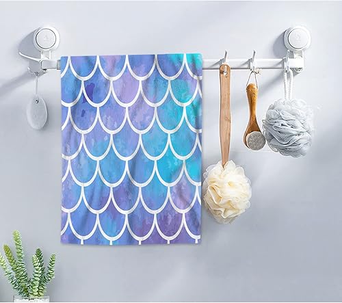 Miniatura 3 de AOYEGO Toallas de baño de sirena azul aguamarina, estilo retro, con escamas de peces marinos, sirena, lentejuelas, toallas de mano para cocina,
