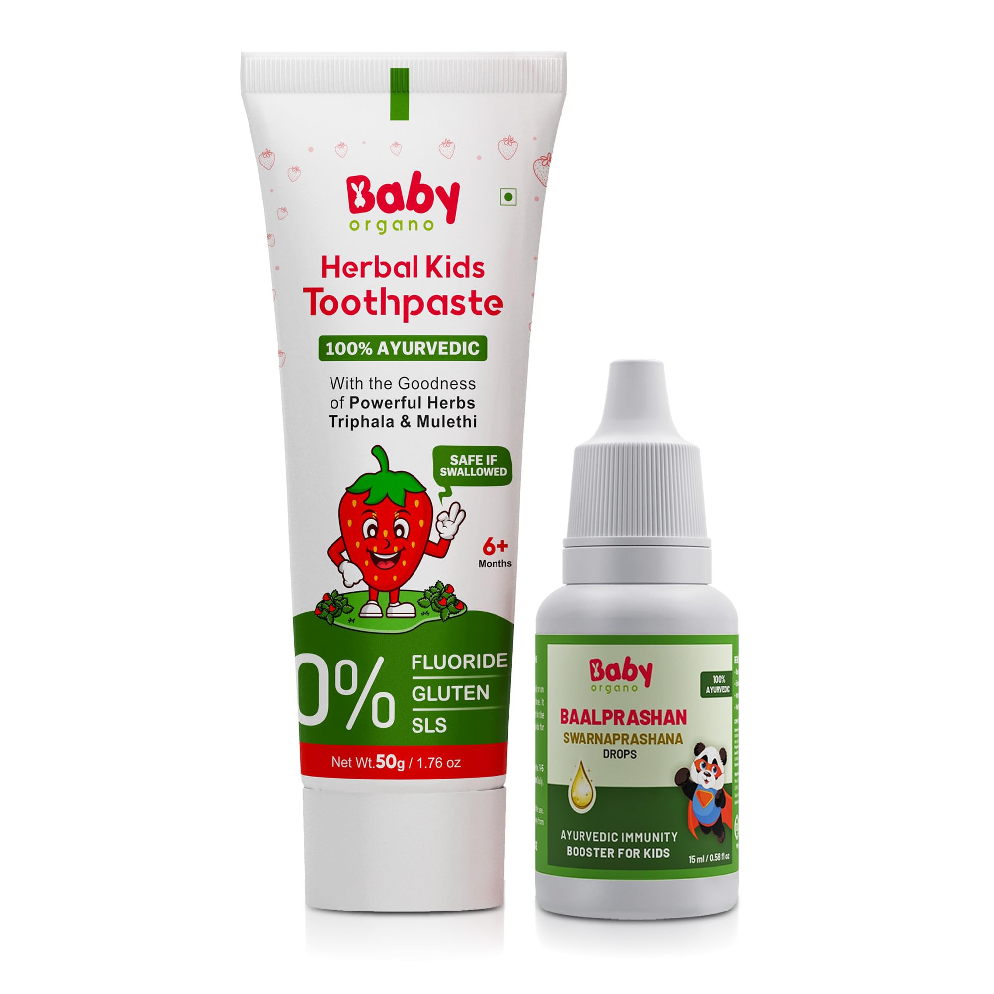 Babyorgano Ayurvedic Immunity Booster and Oral Care Product Combo Pack for New Born & Kids - Swarnaprashan Drop and Strawberry Flavored Fluoride-Free Herbal Toothpaste (B0BYZTXCFS) Amazon Price History, Amazon Price Tracker