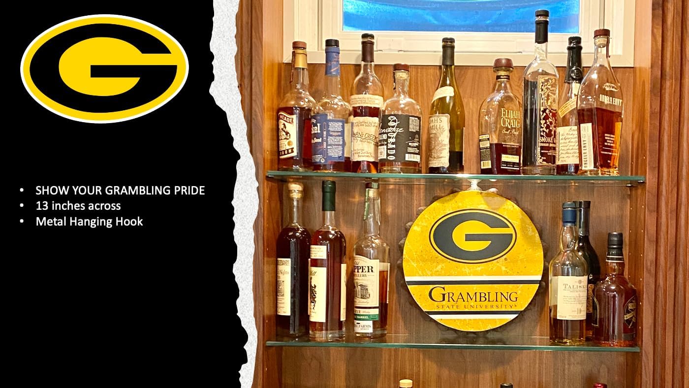 Grambling State University Tigers 13" Jumbo Metal Distressed Bottle Cap Wall Sign – Limited Edition FOCO Grambling Sign – Represent the NCAA, SWAC and Show Your Team Spirit with Officially Licensed