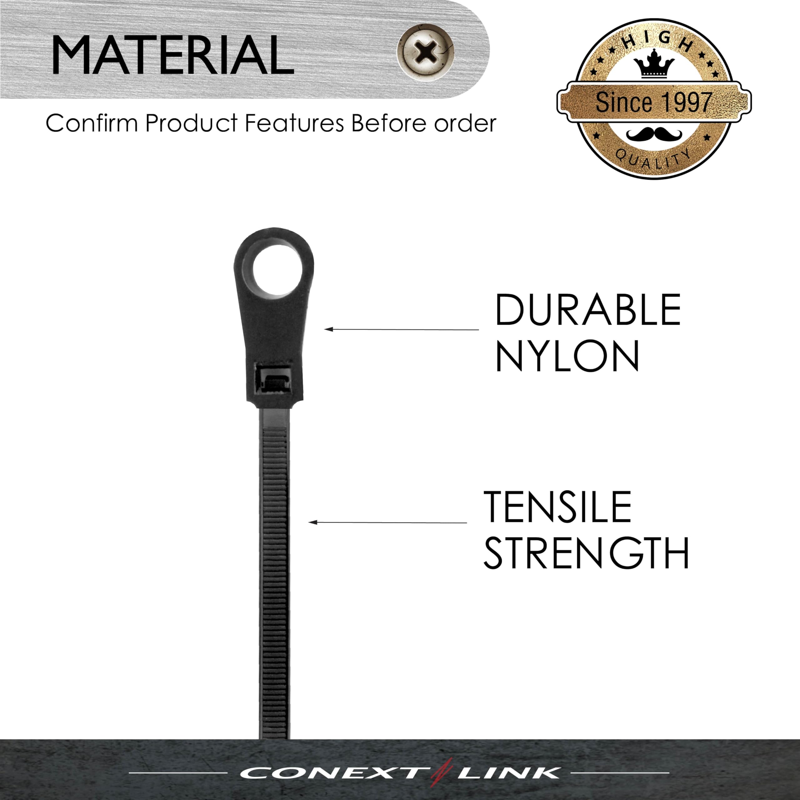 100 Nylon Cable Wire Zip Ties Mounting Hole Nail Screw 40 LBS 6" Inch Black - Image 2