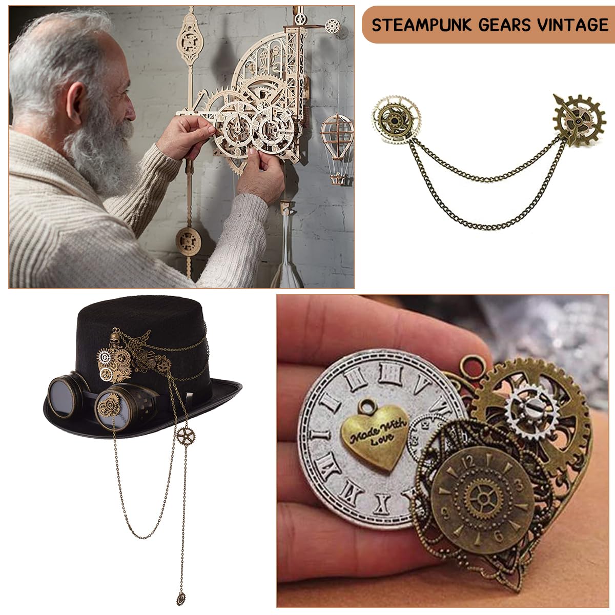 50g Steampunk Gears, Set de Colgantes Metálicos Vintage para Joyería DIY, Accesorios Cosplay y Manualidades.
