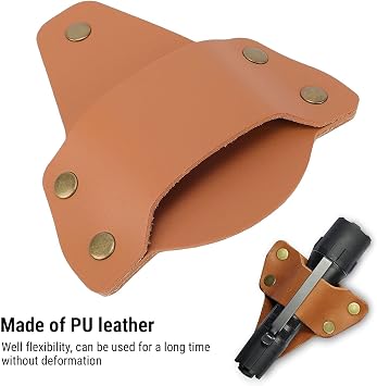 Flashlight Holster, PU Leather Belt Holder for Small to Medium Flashlights, with Secure Fit for Mag Tac CR123 Streamlight PolyTac 88850 Fenix PD35