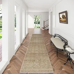 Runners for Hallways Kitchen Runner Rugs: 2'x 10' Washable Runner Rug Non Slip Long Floor Rug with Rubber Backing Faux Wool Distressed Soft Carpet Runners for Entryway Indoor Foyer Bedroom Farmhouse