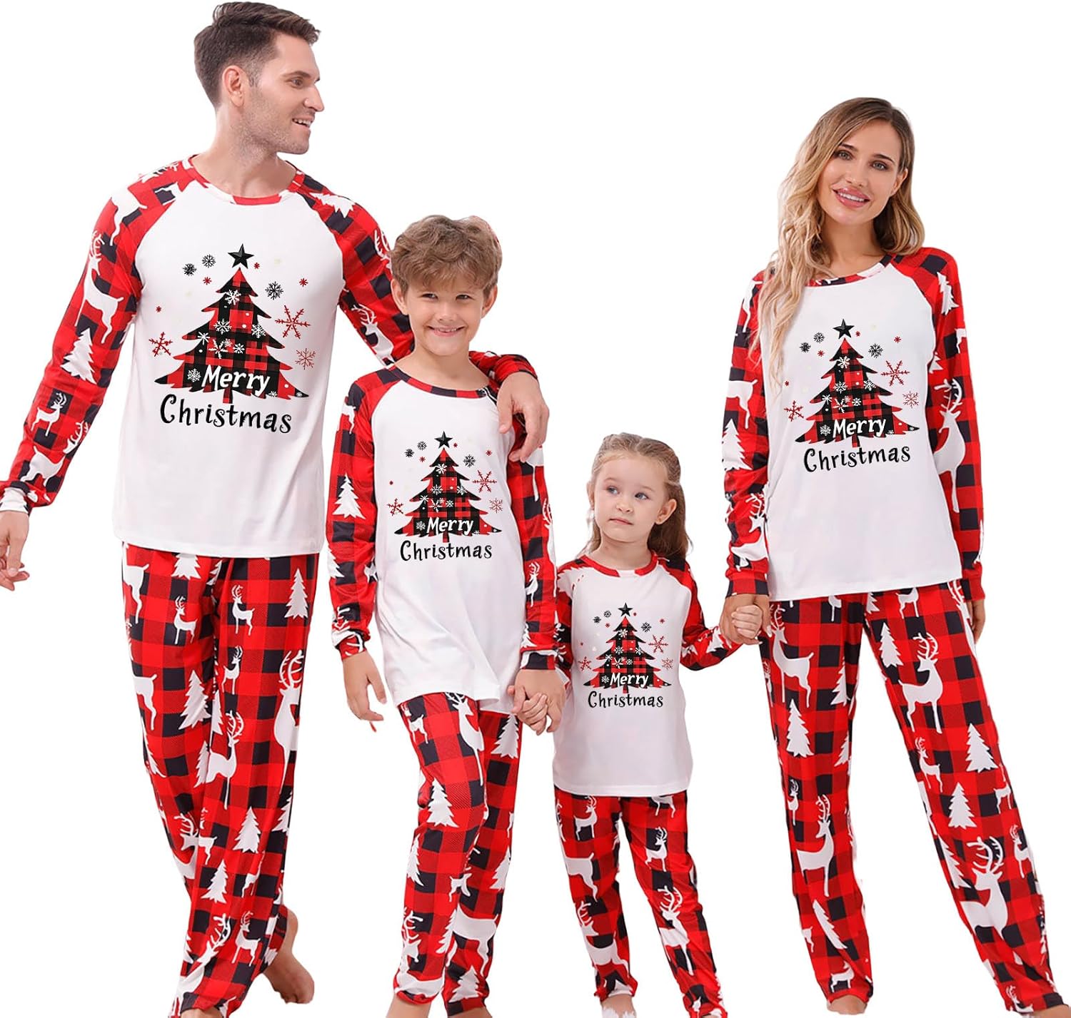 YRAETENM Family Christmas Pajamas Matching Sets Xmas Jammies Casual Plaid Long-Sleeve Sleepwear Sets Holiday Matching Jammies