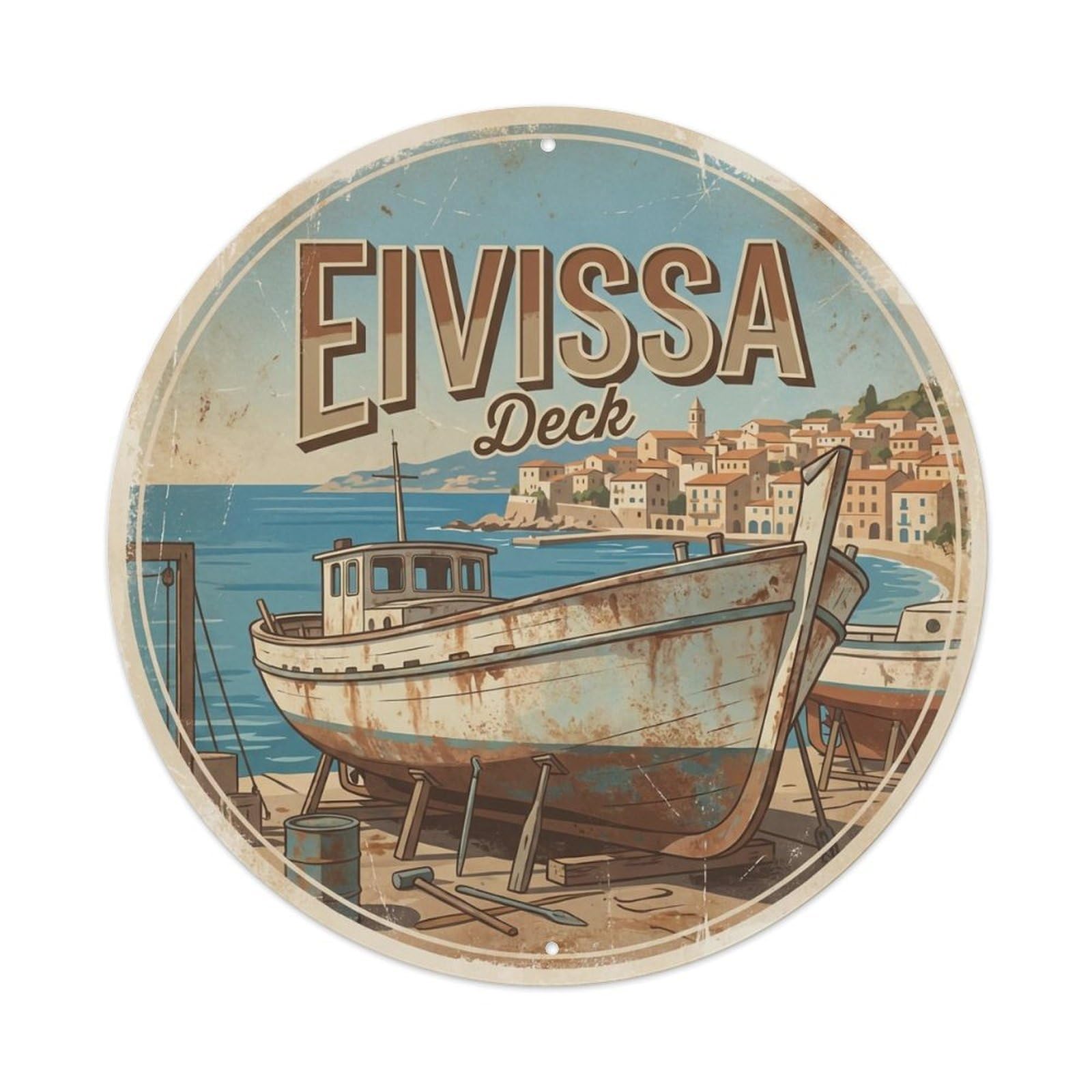 Vintage Travel Ibiza Spain Hull Metal Tin Sign