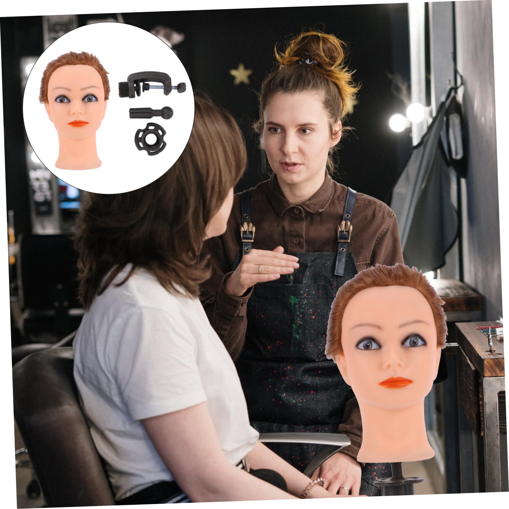 Mikinona Frisierkopf Übungskopf Mannequin für Kinder Hochtemperaturbeständig Handgefertigter Haaransatz Stylingpuppe zum Flechten und Locken Training