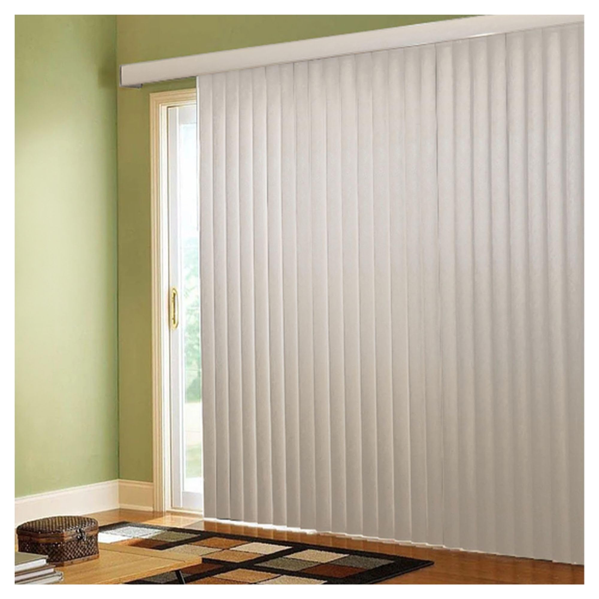 BlindDen - Vinyl Vertical Window Blinds for Home - Vertical Blinds for Sliding Glass Doors - Frisco Beige 84" Wide x 60" Long Cordless