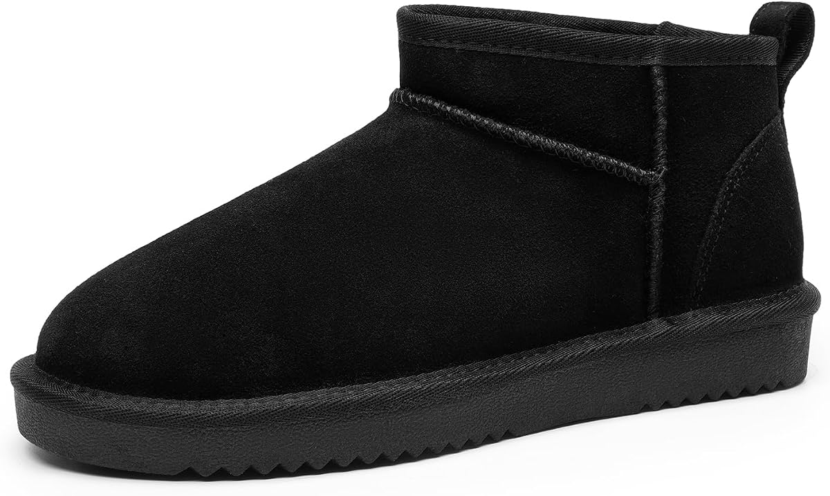 DREAM PAIRS Mini botas tobilleras de invierno para Mujer | Forro de piel sintética de ante genuino Botas de nieve cálidas resistentes al agua Botines cómodos de espuma viscoelástica FuzzyClassic