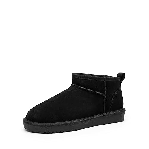 DREAM PAIRS Ankle Winter Mini Boots for Women Genuine Suede Faux Fur Lining Water Resistant Warm Snow Boots Slip On Memory Foam Comfort Booties FuzzyClassic - 9 - Black