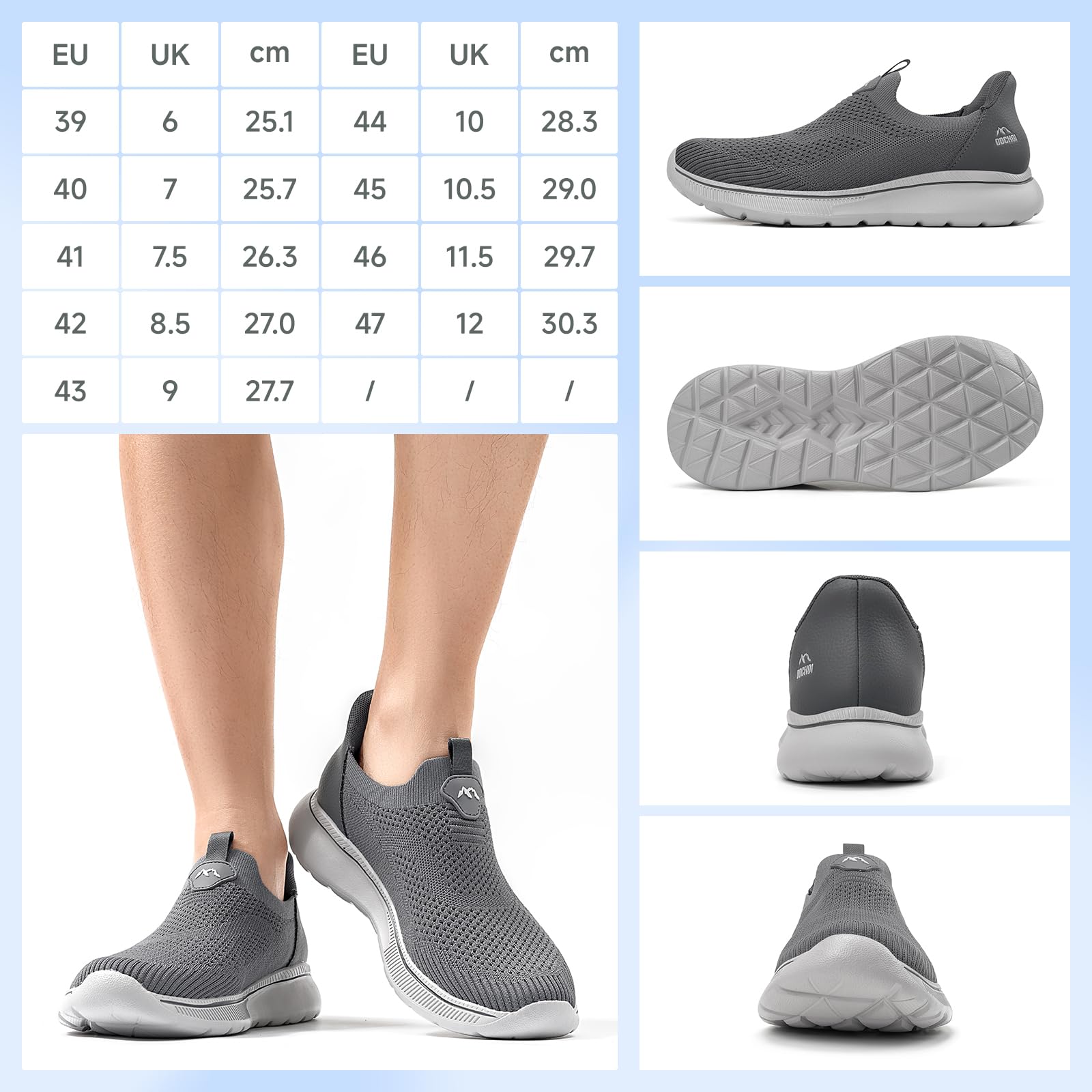 ODCKOI Sneakersy męskie, bez sznurowadeł, wsuwane buty z siateczki, oddychające, lekkie buty do biegania, wygodne buty sportowe, lekkie buty do biegania na świeżym powietrzu, 46 EU