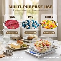 Vista 5 de Báscula digital recargable de alimentos con gramo y onzas, rango de medición de 0.00 oz/6.6 lbs (6.6 libras), báscula de cocina inteligente