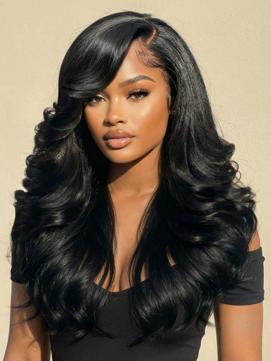 Beauty Forever Pre Everything Glueless Front Balayage Highlight Body Wave Curtain Bangs Glueless Wigs Human Hair Pre Plucked Pre Cut 13x4 Loose Wave Bye Bye Knots Ready to Wear Frontal Wig 18 inch — view 53