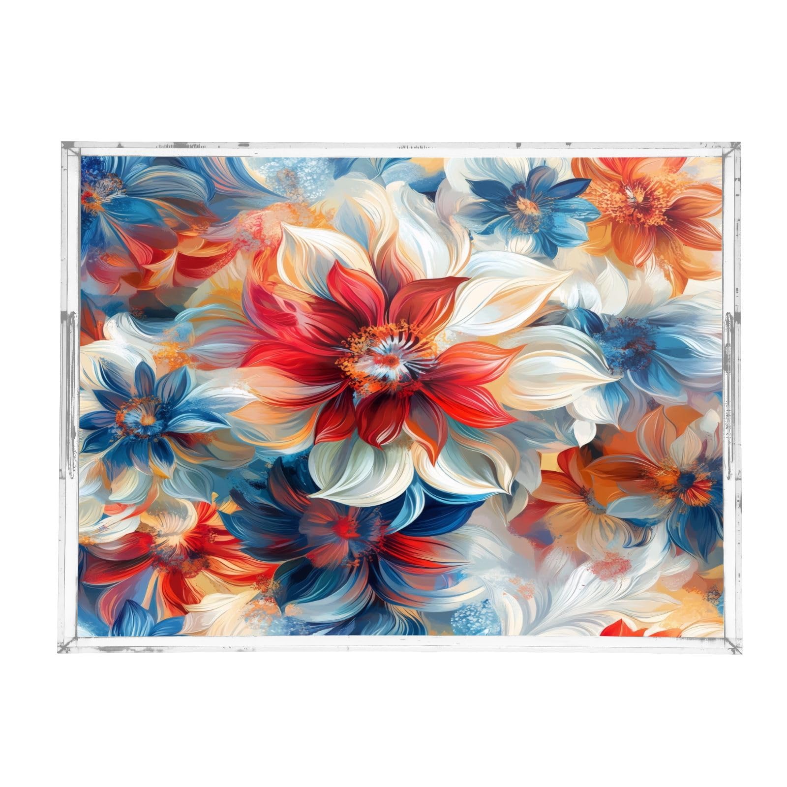 Msyxl Abstract Flowers Serving Tray for Coffee Table, Decorative Acrylic Tray Abstract Flowers Tray with with Handles for Breakfast, Ottoman, Countertop, 12x16 in