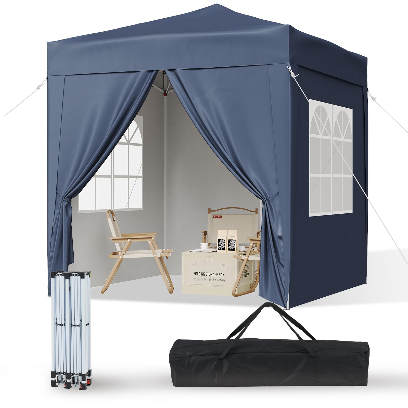 Aoxun Pop Up Pavillon 2x2m Wasserdicht mit 4 Seitenwänden, Metallrahmen-Schutzzelt, Höhe Verstellbar, Faltpavillon 2x2 mit Tragetasche für Camping Party, Blau