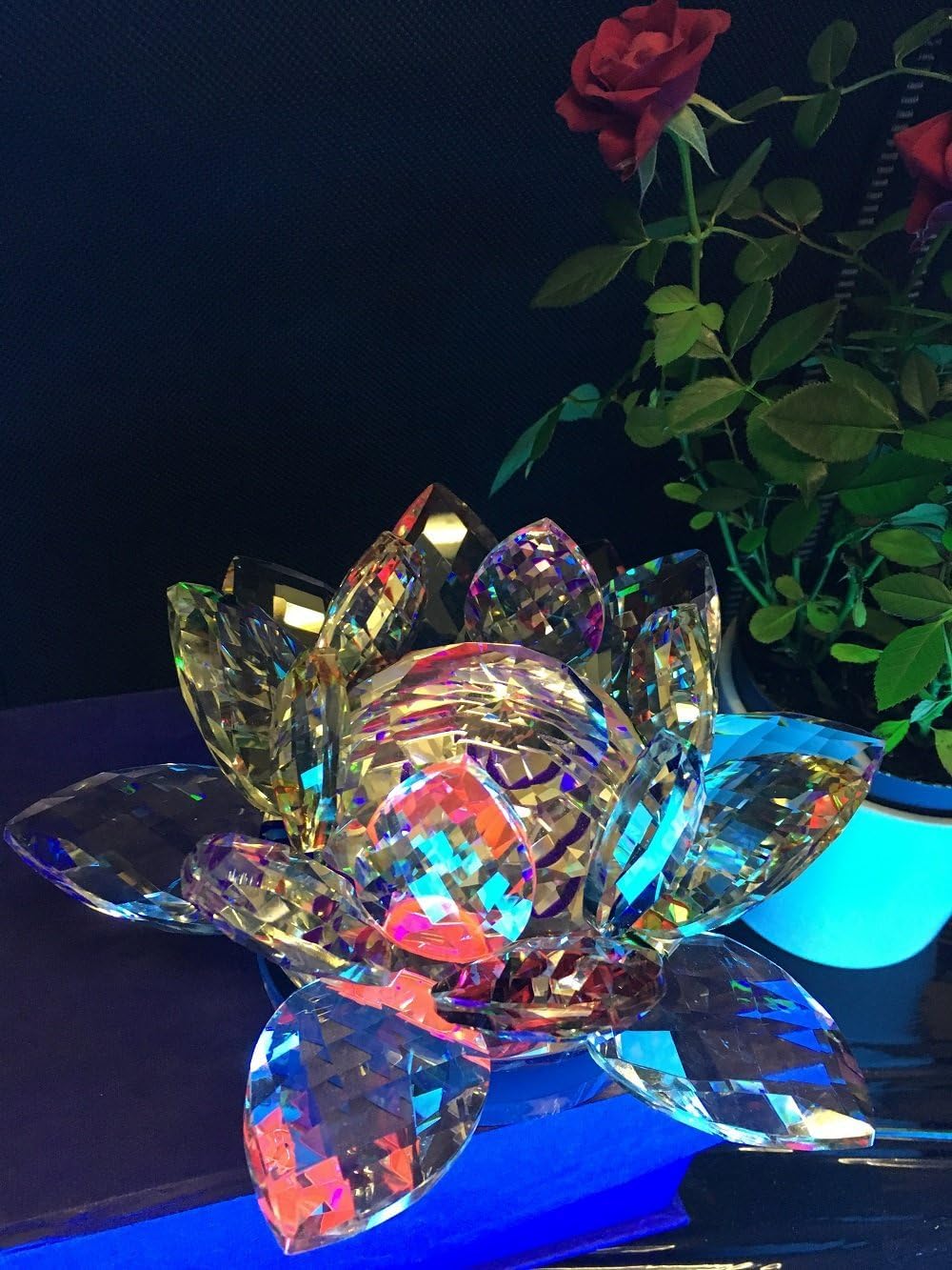 Jayogla Crystal Glass Lotus Flower Ornaments Are A Wonderful Addition To Any Decor Design, Appearance, And Rich Symbolism Displayed Individually Or As Part Of A Collection Best Home Decoration (Large Multi)