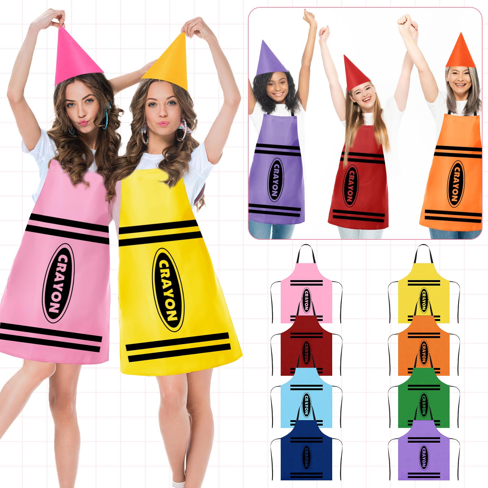16 pezzi Costumi Matita Colorata per Adulti – 8 Grembiuli Matita + 8 Cappelli – Costume divertente Matita di Colore per Halloween, Carnevale, Cosplay e Festa a Tema