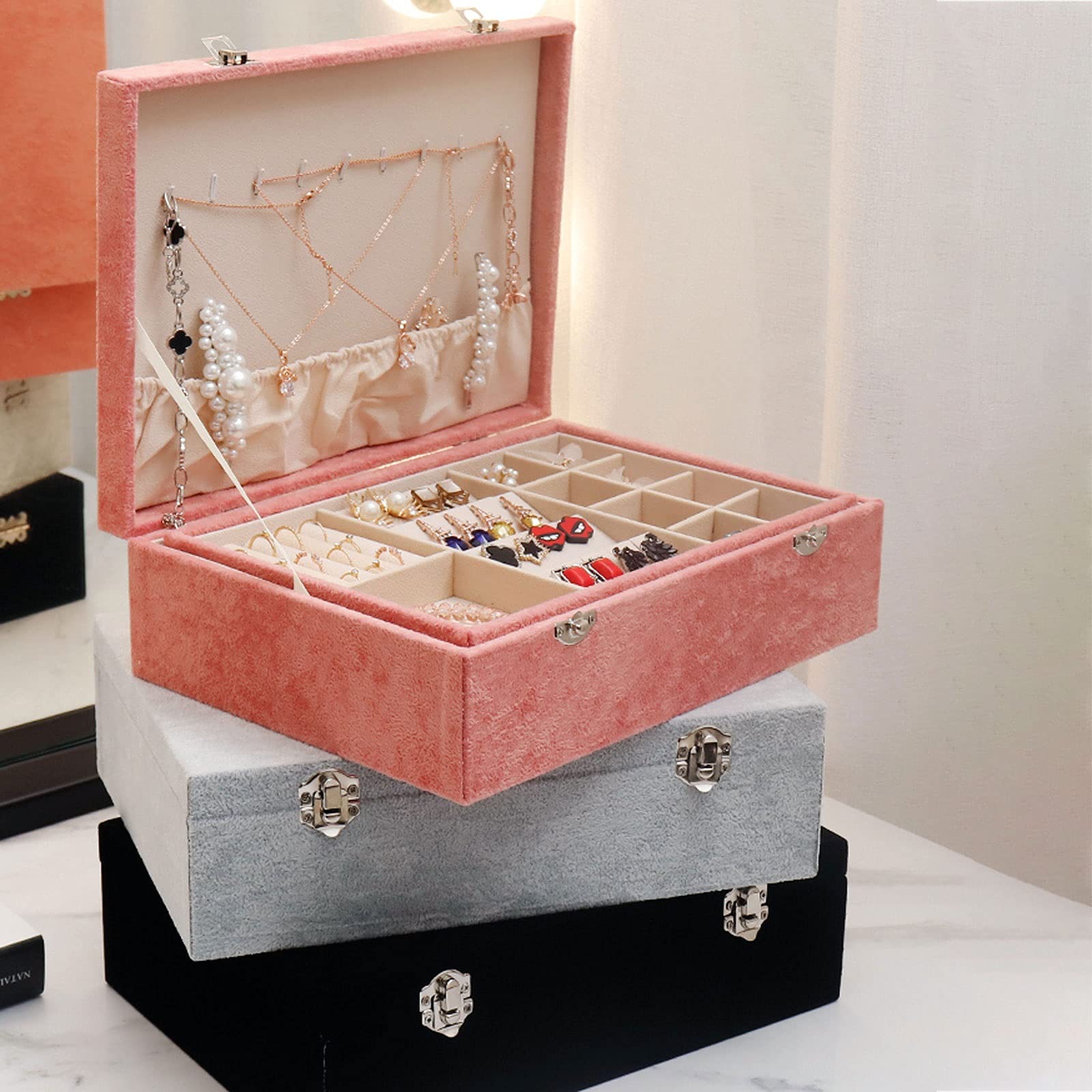 Schmuckkästchen, Schmuckkästchen, Samt-Armband, Geschenkbox, Schmuckdisplay, Armband, Armreif, Schmuckkästchen, Schmuck-Geschenketui, Samt-Innengeflecht mit Schloss, rosa Wohnaccessoires Beauty Comes