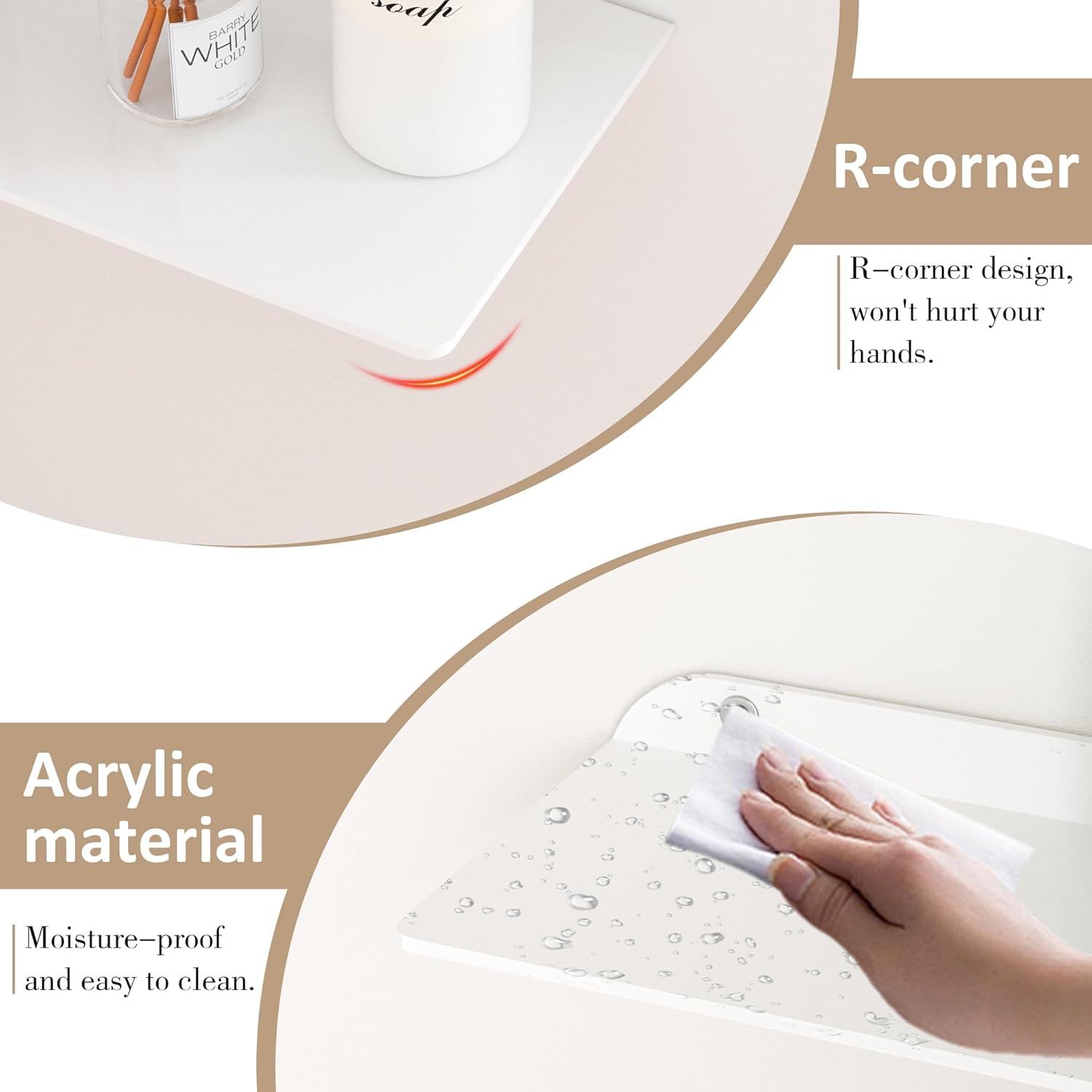 Sezanrpt 8x11.8 Inch Corner Shelf Wall Mount Set of 4, White Acrylic Corner Floating Shelves, Wall Organizer Shelf for Bathroom, Kitchen, Bedroom, Living Room, Dining Room, Office