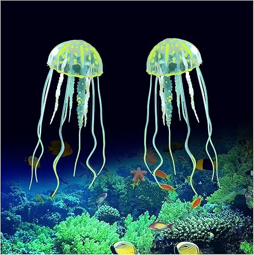 WishLotus 2 decoraciones de medusas para pecera, adorno de plantas de medusas de simulación, decoraciones brillantes de medusas para pecera,