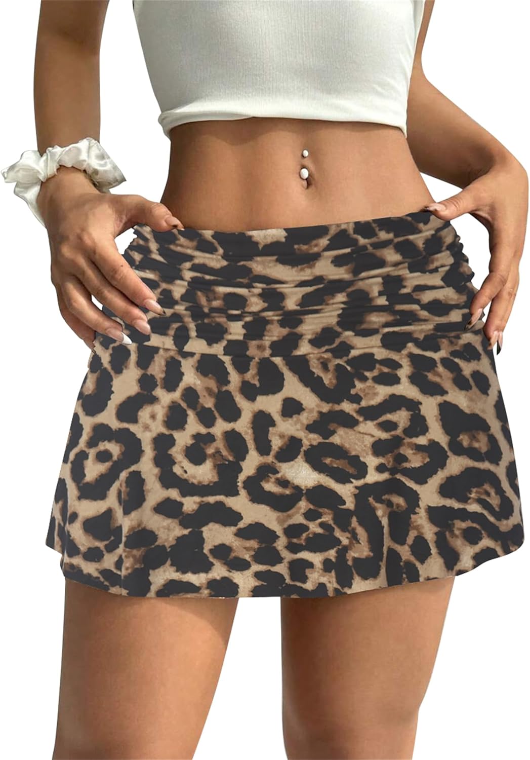 Hafailia Womens Mini Skorts Sexy Ruched Waist Pencil Bodycon A-Line Skirts with Shorts Underneath - Image 3