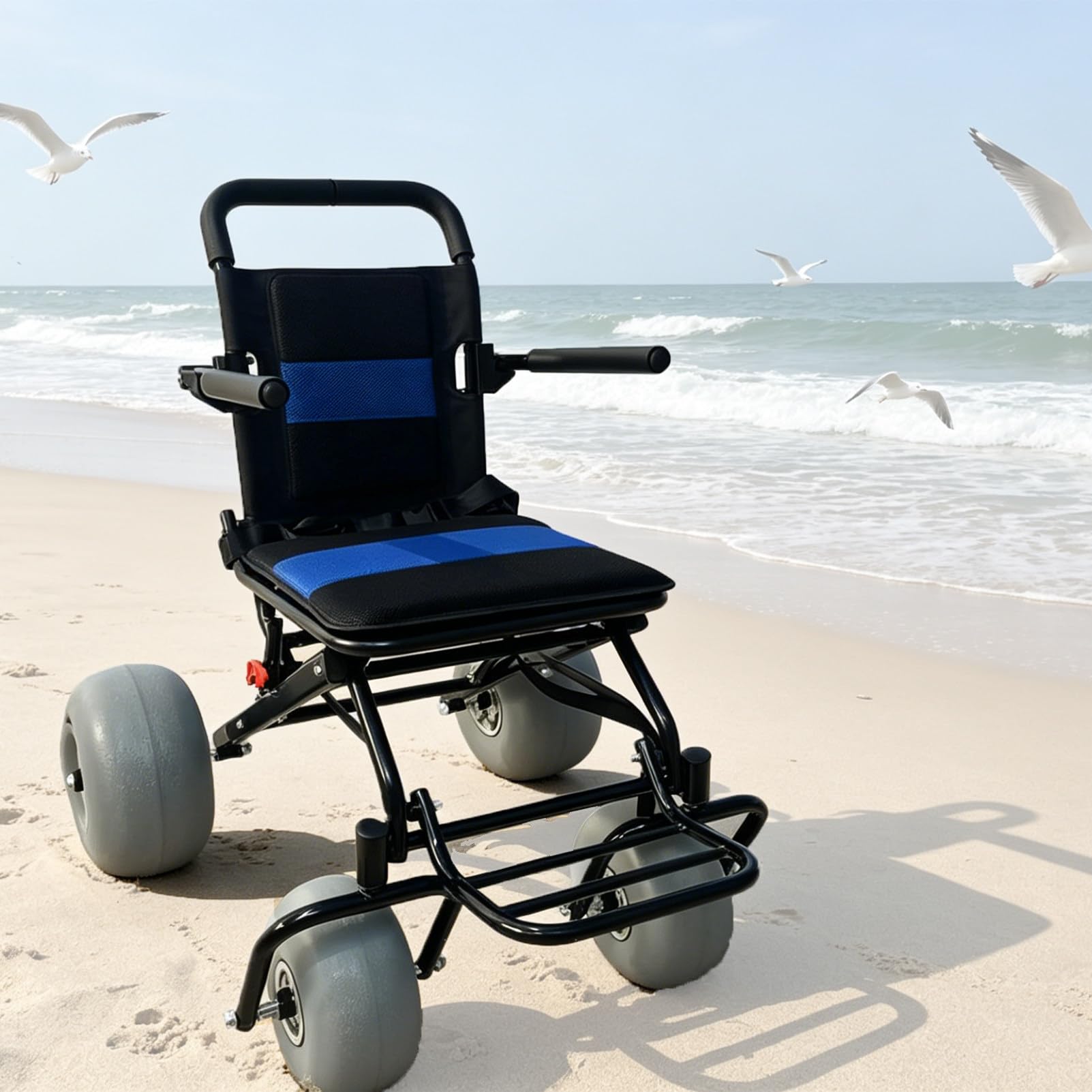 Lekki SkłAdany WóZek Inwalidzki Transportowy, Terenowy WóZek PlażOwy, Ergonomiczna Konstrukcja, WóZek Na Piasek PlażOwy, Do MięKkiego Piasku, łAtwy Demontaż