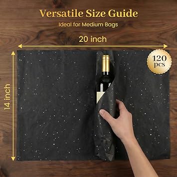 Koogel 120 Sheets Glitter Tissue Paper, 20 x 14 Black Tissue Paper Bulk with Sparkle for Wedding Birthday Gift Wrapping DIY Project