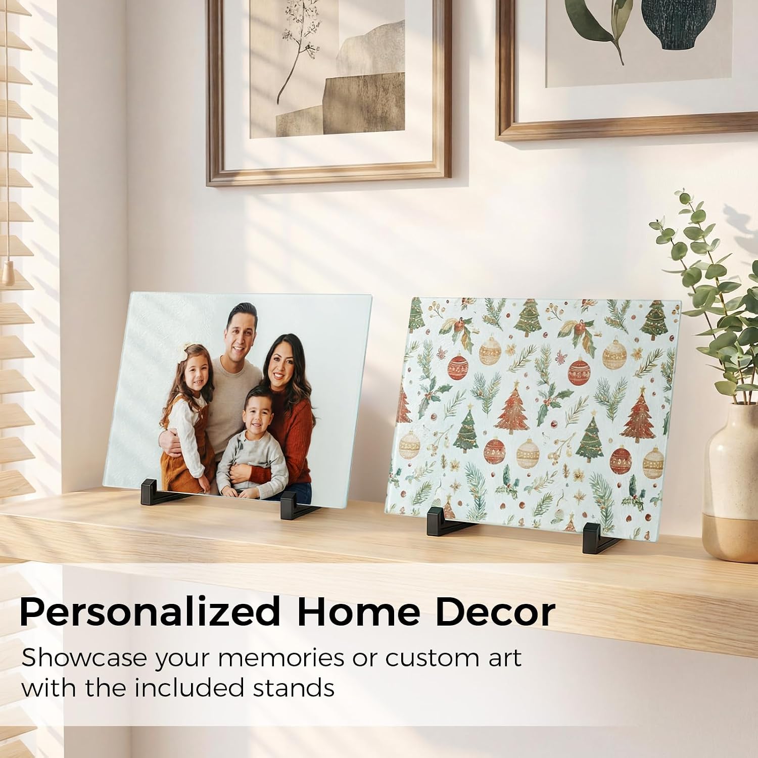 6 PCS 11"x8" Sublimation Glass Cutting Board with 6 Display Stands, GOH DODD Heat Resistant Tempered Glass Heat Transfer Blanks Anti Slip Serving Boards for Arts Crafts DIY Kitchen Gifts Decoration