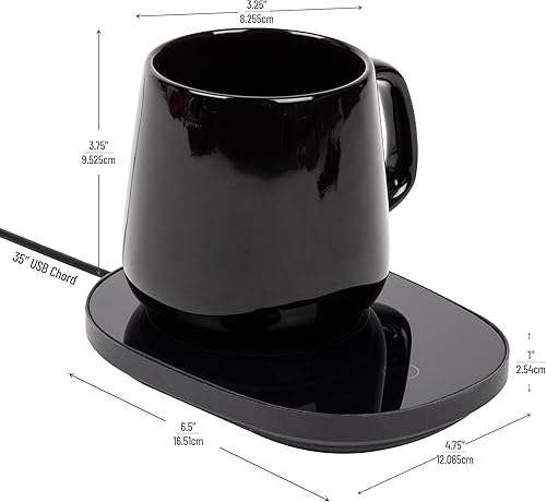 Miniatura 3 de Mind Reader Juego de calentador de café y taza, calentador de tazas de té, accesorios de café, escritorio, cable USB, 6.5 pulgadas de largo x 4.75
