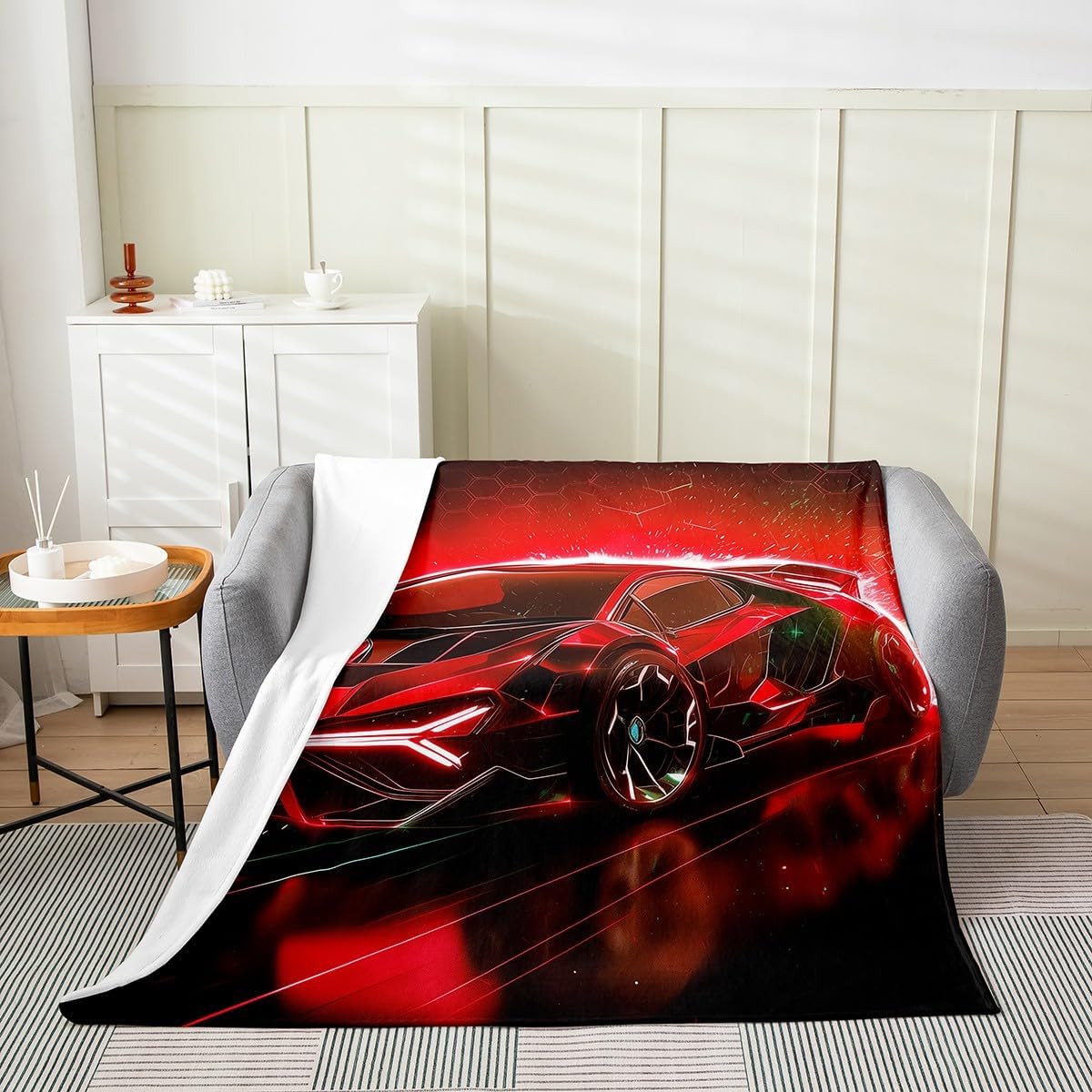 Feelyou Kids Race Car Flannel Fleece Throw Blanket Twin 60"x80" Red Luxury Speed Car Fuzzy Blanket for Sofa Couch Extreme Sports All Season Bed Blanket Plush Blanket