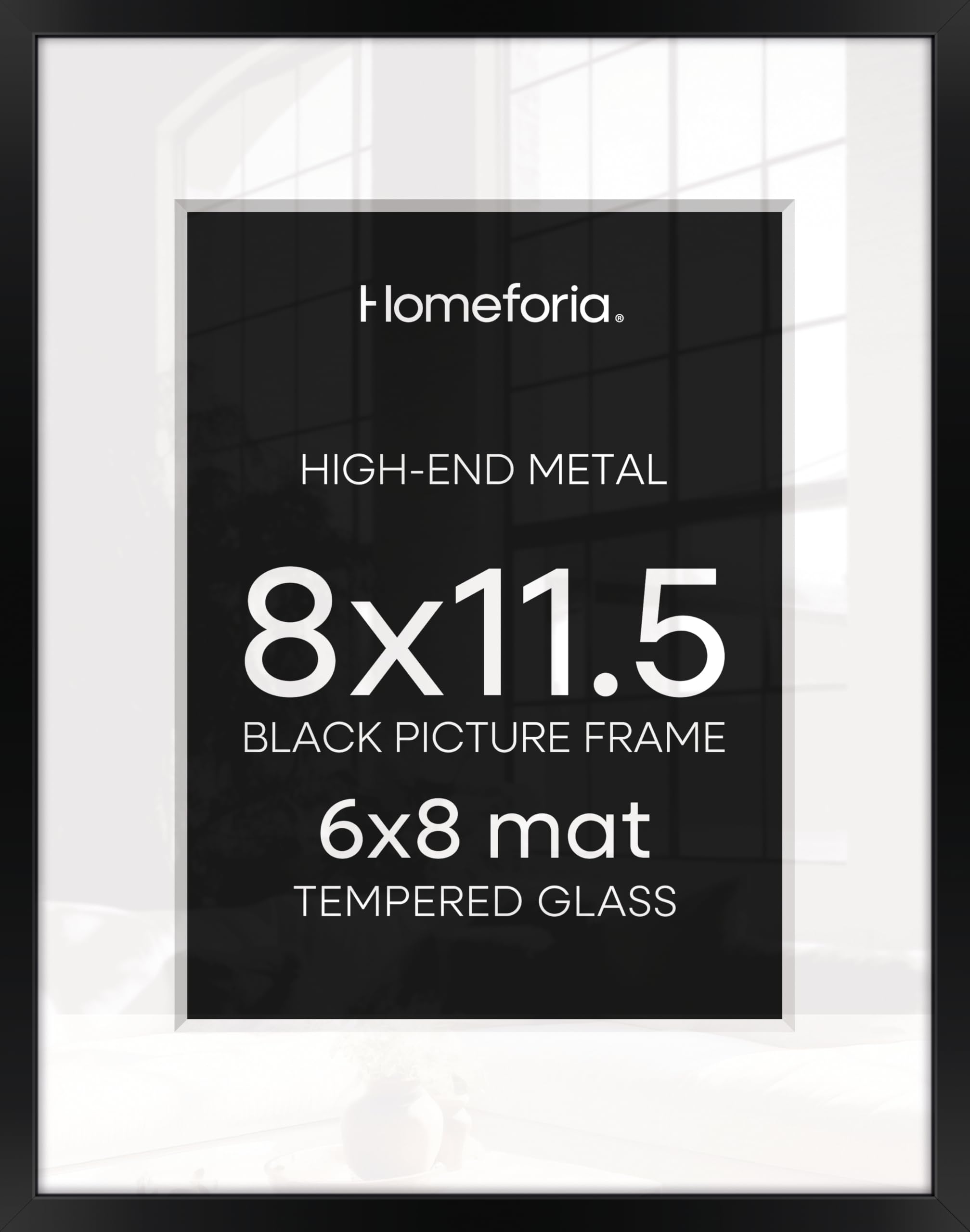 Homeforia 8.5x11 Black Picture Frame, High-End Metal, 6x8 Mat, Glass | High End Aluminum, Tempered Glass, Acid-Free 6x8 Removable Mat, 8.5x11 in Edge-to-Edge Display 11x8.5, Wall Kit, Set Of 3