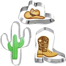Cowboy Cowgirl Cookie Cutter Set, 3 Pcs Western Cookie Cutters | Cowboy Boot, Hat and Cactus Shapes Stainless Steel Biscuit Cutters for DIY Baking, Baby Shower, Birthday Party
