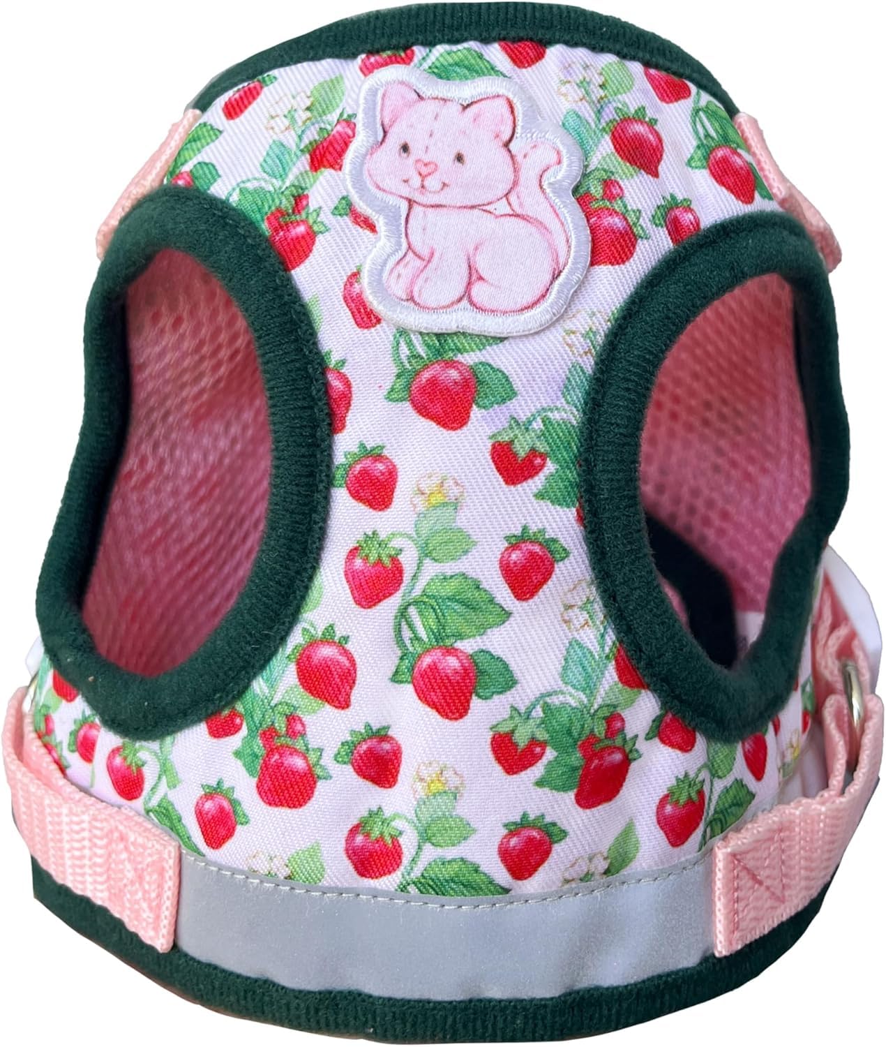 Travel Cat Set di pettorina e guinzaglio con motivo fragole, regolabile, in rete, con cinghia riflettente, per gatti, gattini, per attività all'aperto (torta alla fragola, grande)